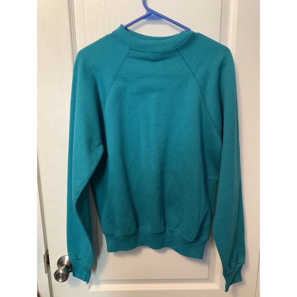 Vintage 80s Sweats Appeal by Tultex Teal Blank Raglan Crewneck Sweatshirt Size L
